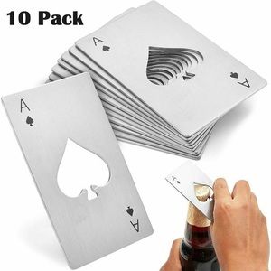 Sold! 10 Pack Stainless Steel Beer Bottle Opener Credit Card Ace Poker Card Size